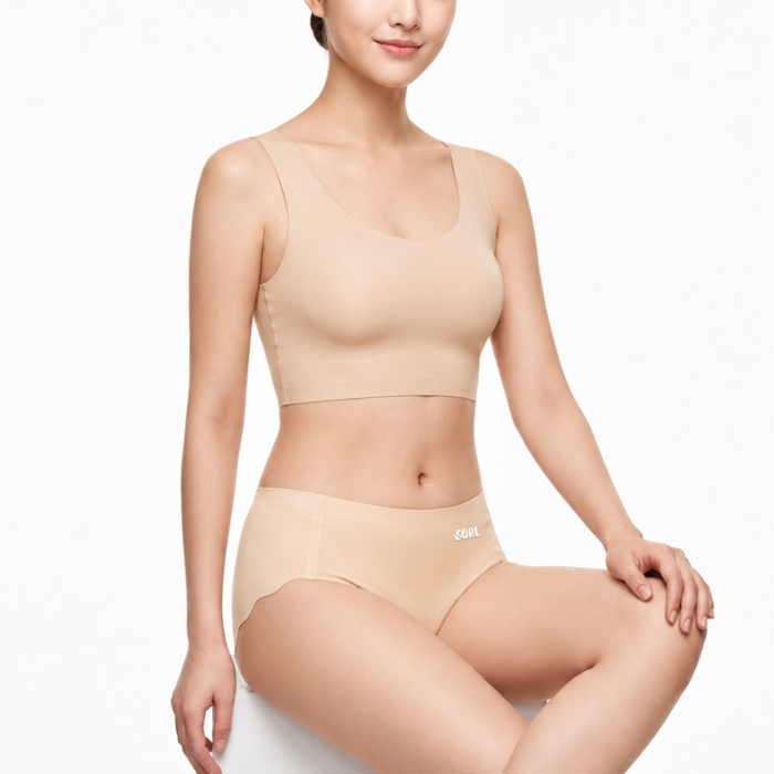 SQRL low waist seamless panties in beige showing zero panty line invisible fit.